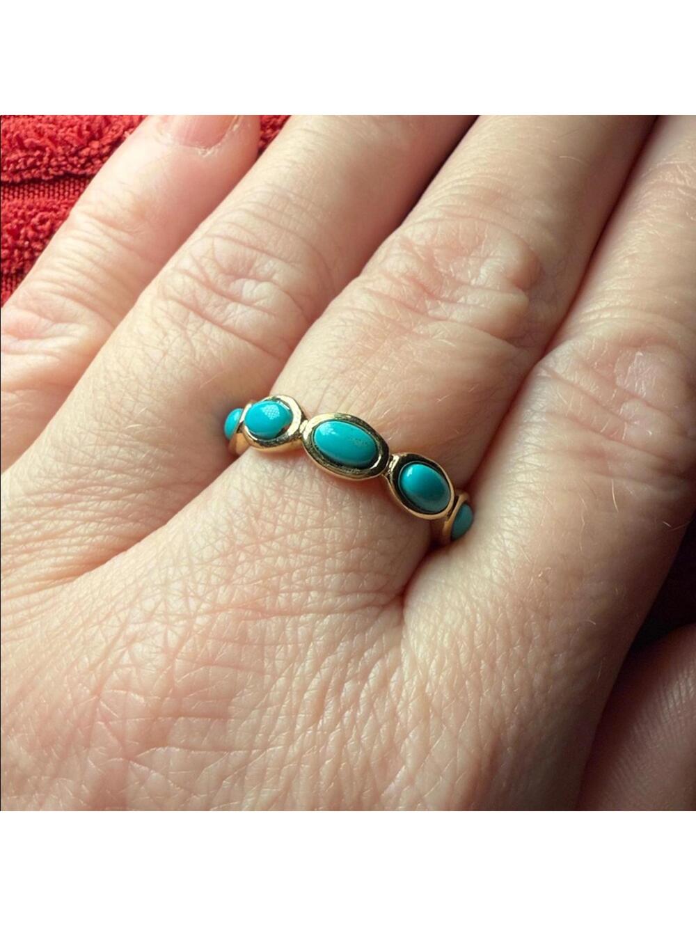 925 Sterling Turquoise Eternity Ring w/ Gold-Tone Detail - Picture 4 of 6